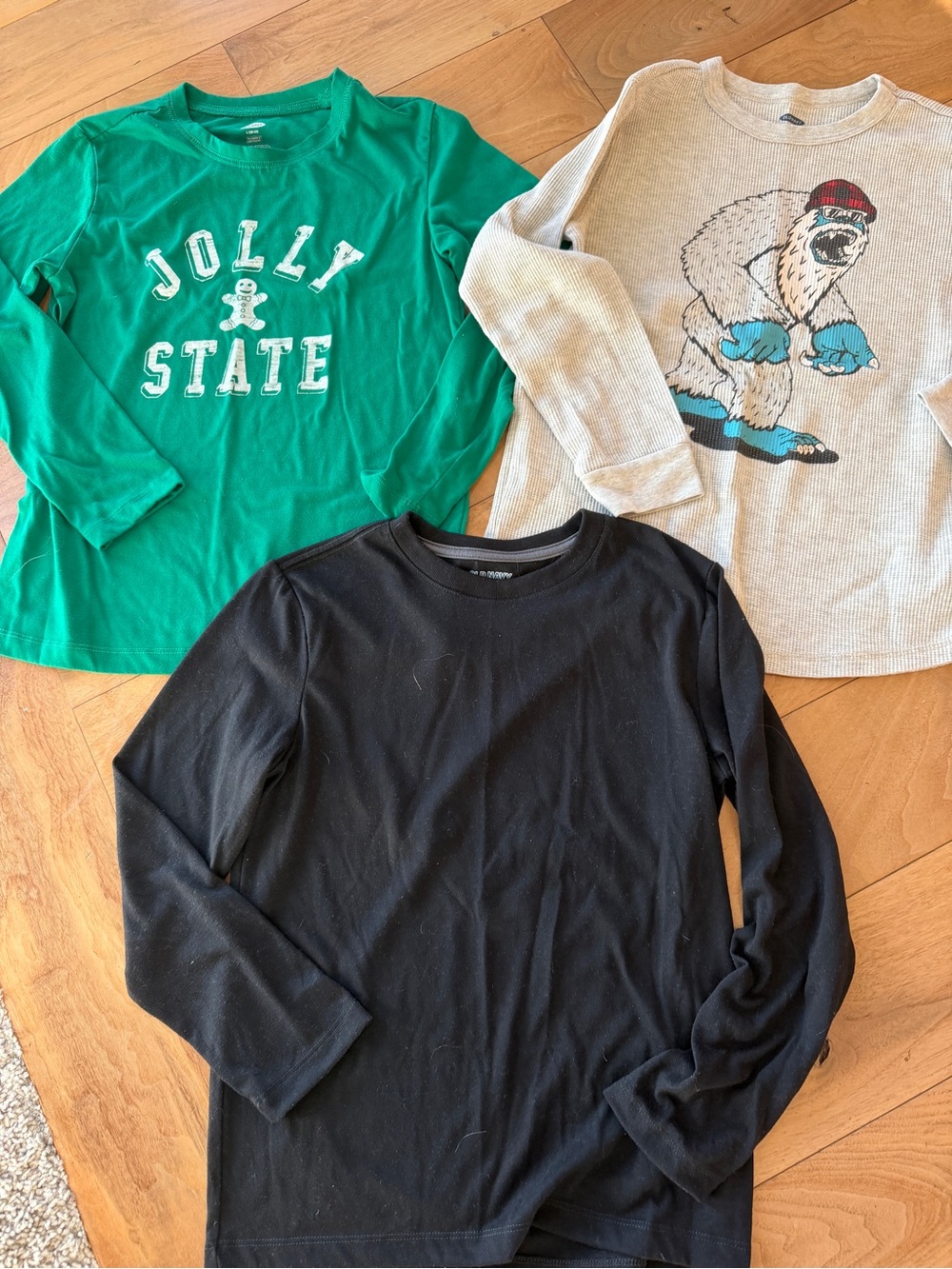Set of 3 boys Long-Sleeve Shirts/ Pajama Tops, size L (10-12)